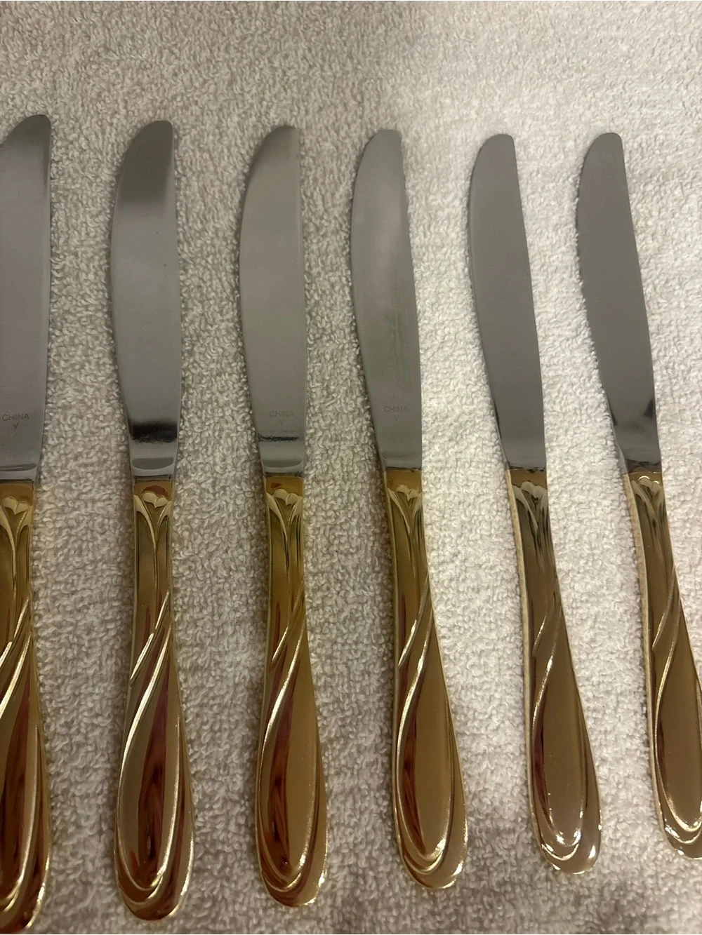 Nicole Gold Plated Scroll Handle Set of 12 Farberware Butter Knives